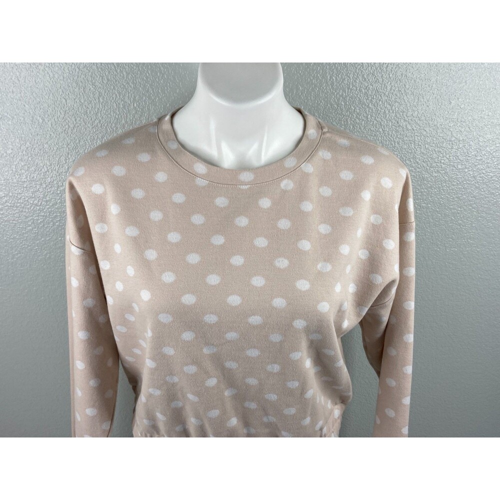 By The River Women Large Polka Dot Sweatshirt Cropped Faded Pink Casual NWT - Picture 2 of 9